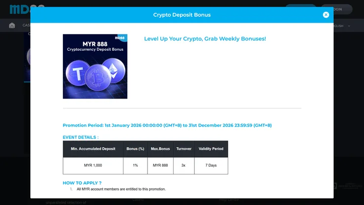 md88 crypto deposit bonus promotion terms