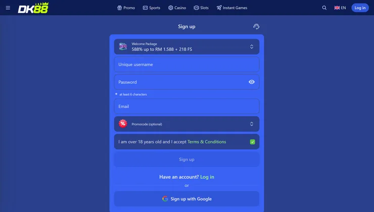 DK88 sign-up form