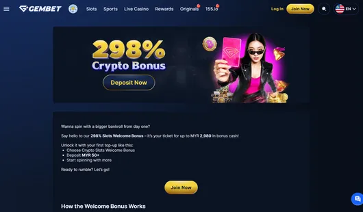 gembet 298% crypto welcome bonus