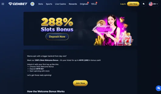 gembet 288% slots welcome bonus