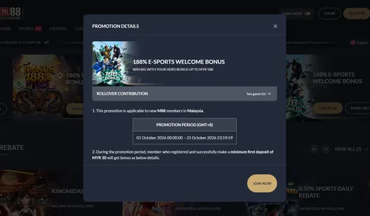 188% e-sports welcome bonus