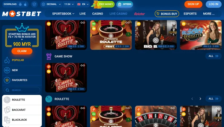 mostbet live casino