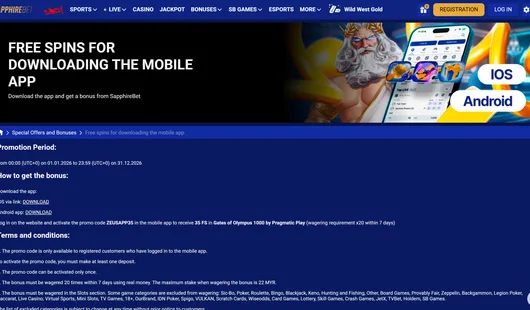 SapphireBet app free spins