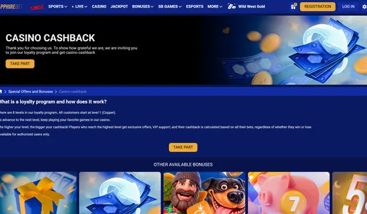 SapphireBet casino cashback