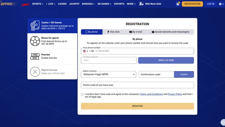 SapphireBet registration form