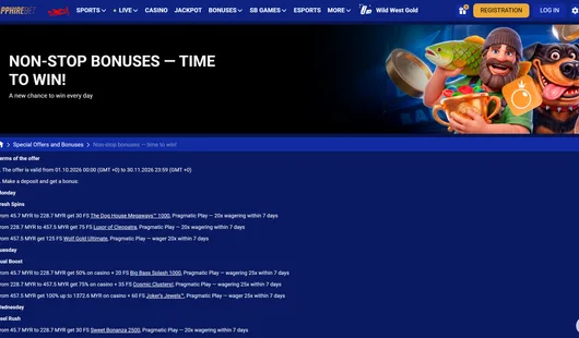 SapphireBet non-stop bonuses