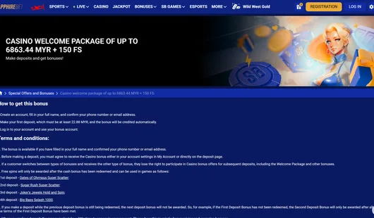 SapphireBet casino welcome package